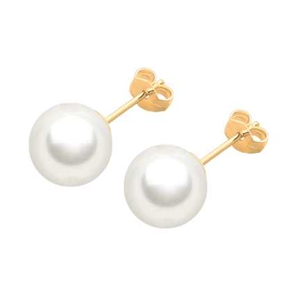 8mm Pearl Studs, Mother's Earrings, Friction Back - 14K Gold