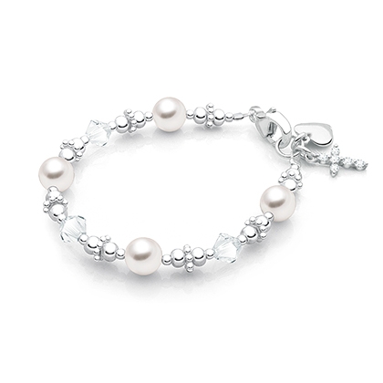 Dainty Pearl Cross Charm Bracelet: Elegant White Pearls -  in 2023