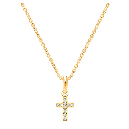 Divine Light, Cross with Genuine Diamonds Children's Necklace for Boys - 14K Gold