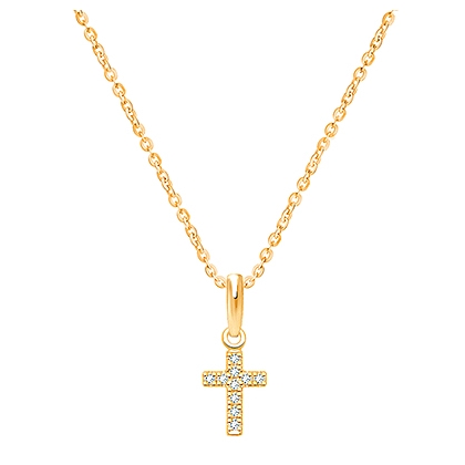 Divine Light, Cross with Genuine Diamonds Children&#039;s Necklace for Boys - 14K Gold