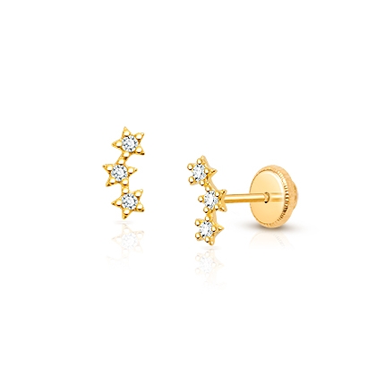 Lucky Stars, Clear CZ Baby/Children’s Earrings, Screw Back - 14K Gold