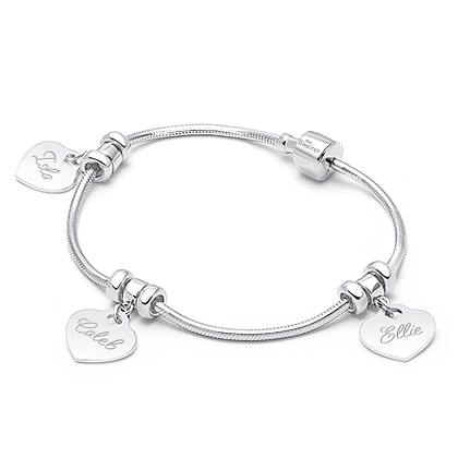 A Mother&#039;s Heart, Adoré™ Bracelet for Women with Children&#039;s Names (FREE Engraving) - Sterling Silver