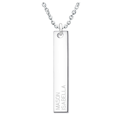 Mother's Vertical Thin Bar, Engraved Necklace for Women, Personalized with Children's Names - Sterling Silver