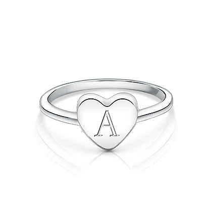 Heart Signet, Engraved Teen&#039;s Ring for Girls (FREE Personalization) - Sterling Silver