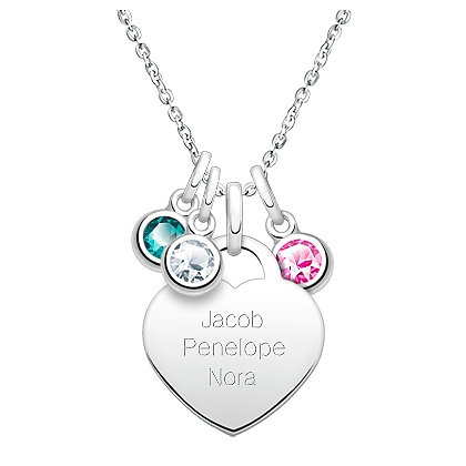 Close to My Heart, Mother's Engraved Necklace Set for Women, Personalized with Children's Names & Birthstones - Sterling Silver
