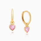 11mm Classic Huggie Hoops with Pink Heart Dangle, Baby/Children&#039;s Earrings - 14K Gold