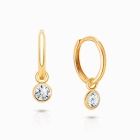 11mm Classic Huggie Hoops with Round CZ Dangle, Baby/Children&#039;s Earrings - 14K Gold