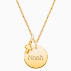 14K Gold Baby Round, Christening/Baptism Engraved Children&#039;s Necklace for Boys (FREE Personalization) - 14K Gold