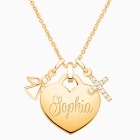 Gold Heart, Communion Necklace (Includes Chain &amp; FREE 1-Side Engraving) - 14K Gold