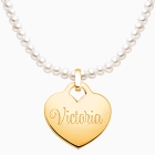 Pearl Necklace with 14K Gold Heart for Children (FREE 1-Side Engraving) - 14K Gold