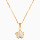 Pavé Flower, Clear CZ Teen&#039;s Necklace (Includes Chain) - 14K Gold 