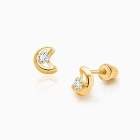 Moon Beam, Clear CZ Baby/Children&#039;s Earrings, Screw Back - 14K Gold