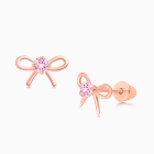Bows &amp; Bling, Pink CZ Baby/Children&#039;s Earrings, Screw Back - 14K Rose Gold