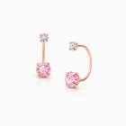 CZ Screw Front, Pink/Clear CZ First Holy Communion Children&#039;s Earrings - 14K Rose Gold