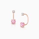 CZ Screw Front, Pink/Clear CZ Teen&#039;s Earrings - 14K Rose Gold