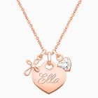 14K Rose Gold Baby Heart, Communion Children&#039;s Necklace for Girls (Includes Religious Charm &amp; FREE Engraving) - 14K Rose Gold
