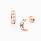 Princess Cut Half Hoop, Channel Set Clear CZ First Holy Communion Children&#039;s Earrings, Screw Back - 14K Rose Gold