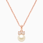 Miss Mouse Bow with Pearl Children&#039;s Necklace (Includes Chain) - 14K Rose Gold