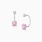CZ Screw Front, Pink/Clear CZ First Holy Communion Children&#039;s Earrings - 14K White Gold