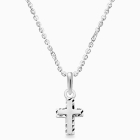 Beautifully Beveled, Cross Children&#039;s Necklace (Includes Chain) - 14K White Gold