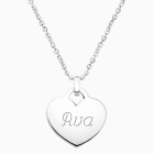 14K White Gold Heart, Engravable Necklace for Children (Includes Chain &amp; FREE 1-Side Engraving) -14K White Gold