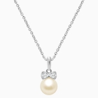 Miss Mouse Bow with Pearl Children&#039;s Necklace (Includes Chain) - 14K White Gold