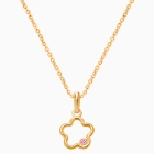 Bright Flower, Pink CZ Children&#039;s Necklace for Girls - 14K Gold