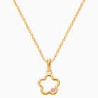 Bright Flower, Pink CZ Teen&#039;s Necklace for Girls - 14K Gold