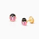 Lil&#039; Ladybug, Pink Enamel, Baby/Children&#039;s Earrings, Screw Back - 14K Gold