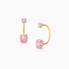 CZ Screw Front, Pink/Clear CZ First Holy Communion Children&#039;s Earrings - 14K Gold