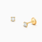 3mm CZ Round Studs, Baby/Children&#039;s Earrings, Screw Back - 14K Gold