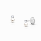 3mm Pearl Drop, Clear CZ Baby/Children&#039;s Earrings, Screw Back - 14K White Gold