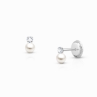 3mm Pearl Drop, Clear CZ Christening/Baptism Baby/Children&#039;s Earrings, Screw Back - 14K White Gold