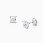 Princess Cut Studs, 4mm Clear CZ Studs, Baby/Children’s Earrings, Screw Back - 14K White Gold