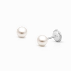 4mm Pearl Studs, Teen&#039;s Earrings, Screw Back - 14K White Gold