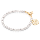 4mm Cultured Pearls, First Holy Communion Beaded Bracelet for Girls (Includes Engraved Charm) - 14K Gold