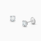 4mm CZ Round Studs, First Holy Communion Children&#039;s Earrings, Screw Back - 14K White Gold