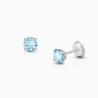 March Birthstone Studs, 4mm Swarovski® Crystal Baby/Children&#039;s Earrings, Screw Back - 14K White Gold