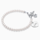 4mm Cultured Pearls, First Holy Communion Beaded Bracelet for Girls (INCLUDES Engraved Charm) - Sterling Silver