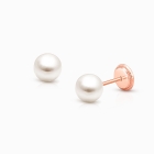 5mm Pearl Studs, Baby/Children&#039;s Earrings, Screw Back - 14K Rose Gold