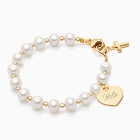 Timeless Pearls, Baby/Children’s Beaded Bracelet for Girls (INCLUDES Engraved Charm) - 14K Gold