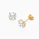 6mm CZ Round Studs, Mother&#039;s Earrings, Friction Back - 14K Gold