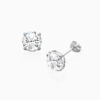 8mm CZ Round Studs, Mother&#039;s Earrings, Friction Back - 14K White Gold