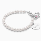 4mm Cultured Pearls, Baby/Children&#039;s Beaded Bracelet for Girls (INCLUDES Engraved Charm) - Sterling Silver