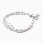 4mm Cultured Pearls, Christening/Baptism Baby/Children&#039;s Engraved Bracelet for Girls - Sterling Silver