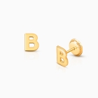 ‘B’ Initial Studs Personalized Baby/Children’s Earrings, Screw Back - 14K Gold