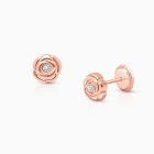 Blushing Rose, Clear CZ Studs Teen&#039;s Earrings, Screw Back - 14K Rose Gold