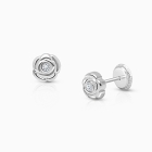 Blushing Rose, Clear CZ Studs Teen&#039;s Earrings, Screw Back - 14K White Gold