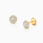 Brilliant Halo, Clear CZ Christening/Baptism Baby/Children’s Earrings, Screw Back - 14K Gold