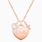 14K Rose Gold Heart, Cross and Pearl Christening/Baptism Charm Necklace for Children (Includes Chain &amp; FREE 1-Side Engraving) - 14K Rose Gold